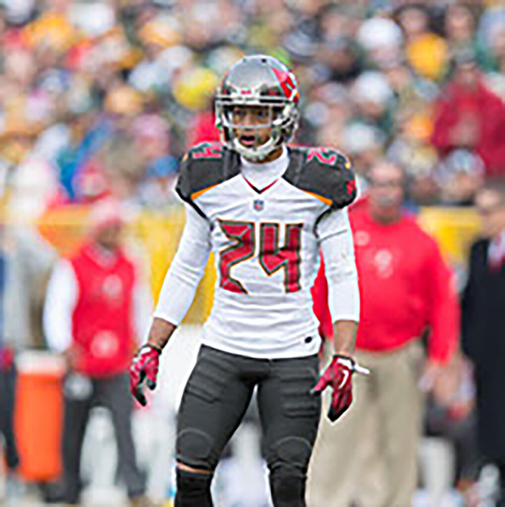 Dec 3, 2017; Green Bay, WI, USA; Tampa Bay Buccaneers cornerback Brent Grimes (24) during the game against the Green Bay Packers at Lambeau Field. Mandatory Credit: Jeff Hanisch-USA TODAY Sports